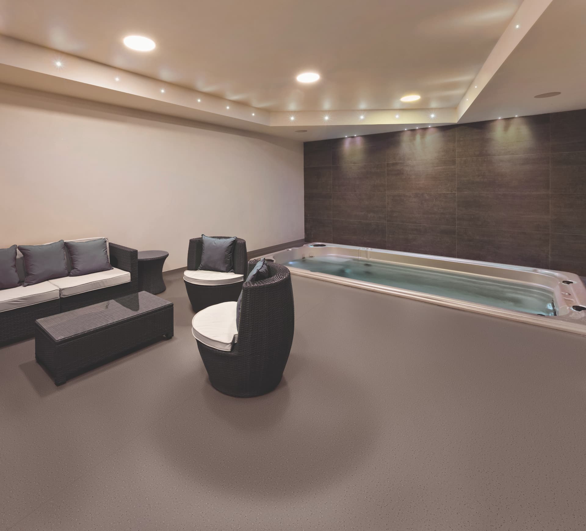 Luxury spa with seamless vinyl flooring and jacuzzi