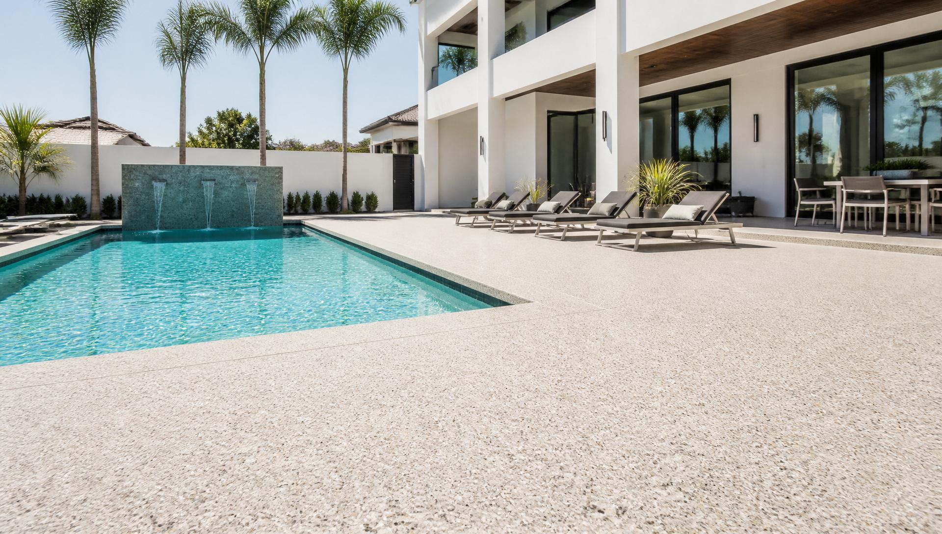 Quartz inlay pool deck and steps