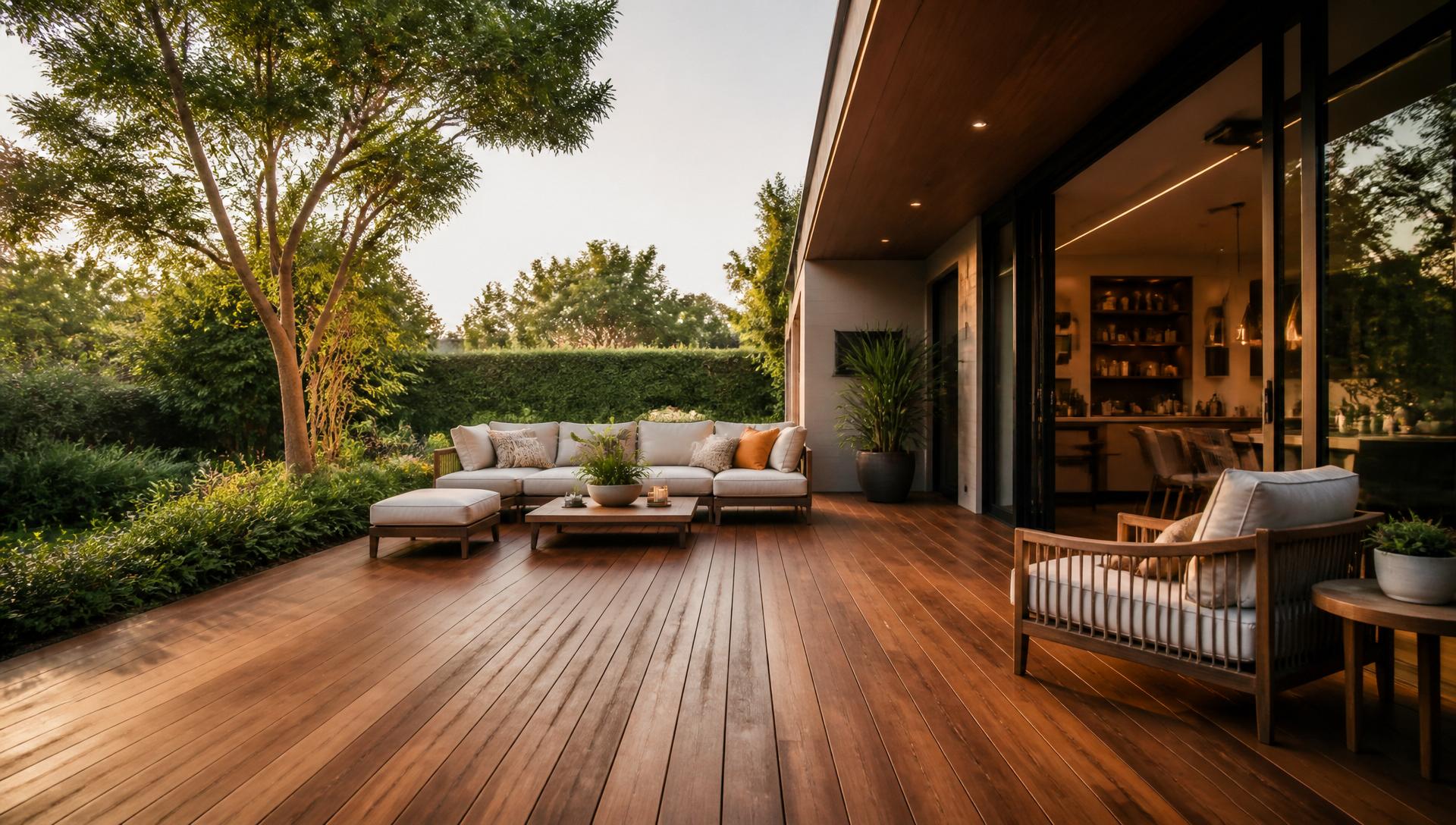 Beautiful outdoor wooden flooring deck for patios and entertainment areas