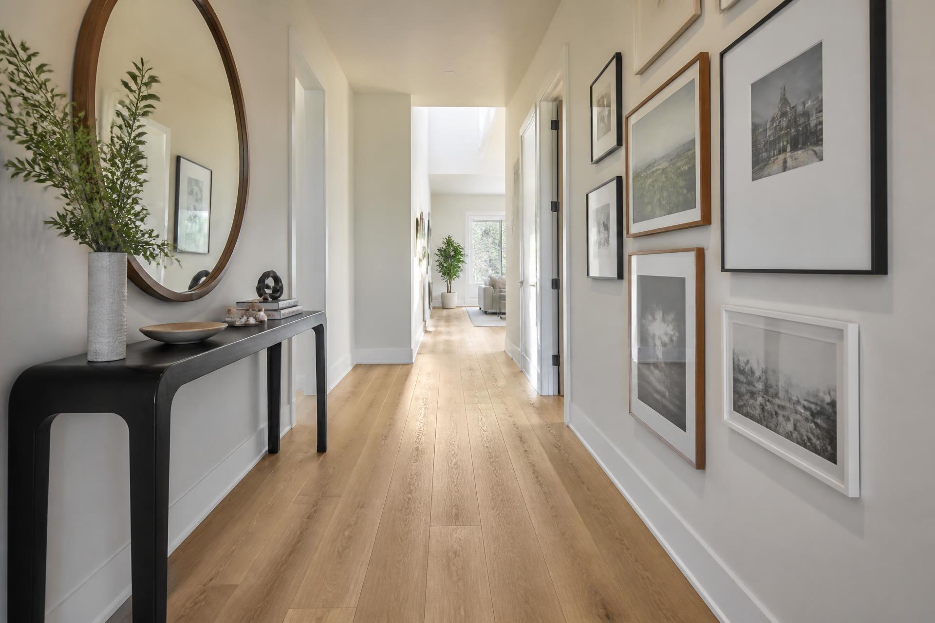 Modern hallway with oak-look luxury vinyl plank flooring